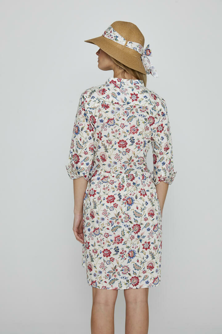 DAPHNE - Robe Liberty Manches 3/4 Taille ajustée Bas évasé - Femme - Eva Belle 036A