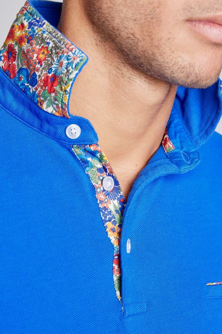 HARTLEYL - Polo coton Maille piquée Col Liberty Manches courtes Coupe droite - Homme - Bleu Royal
