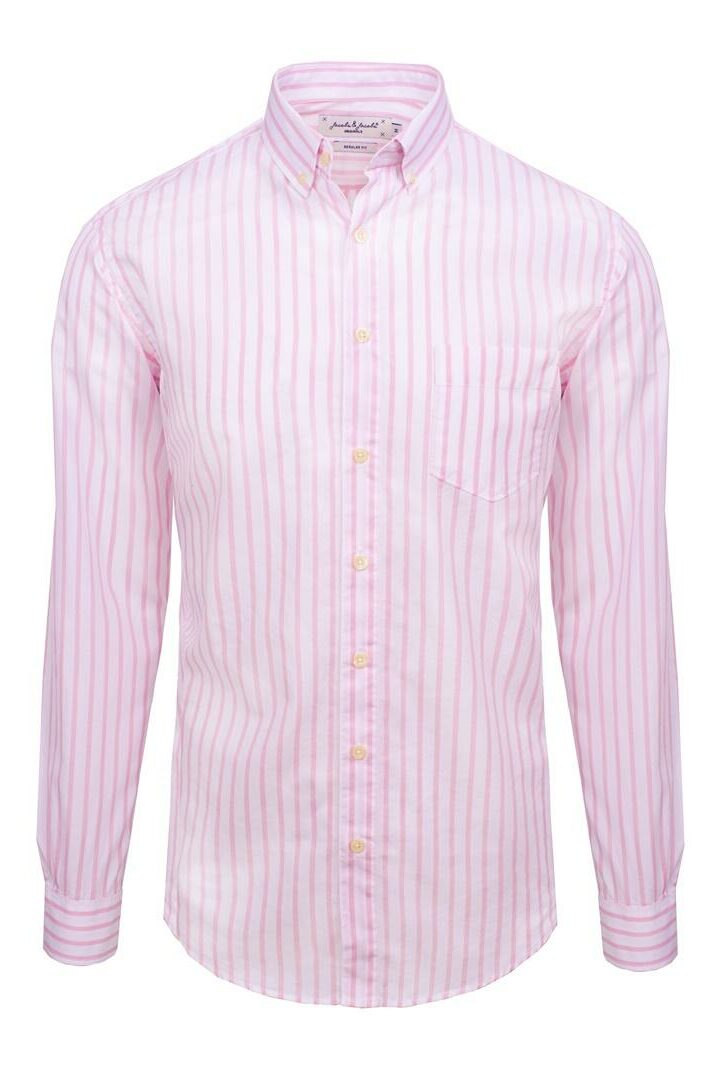HOWARD - Chemise Popeline Manches longues Coupe droite - Homme - Blanc / Rose