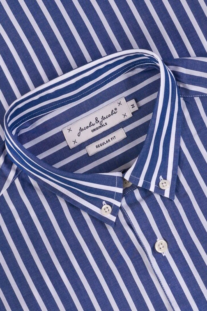 HOWARD - Chemise Popeline Manches longues Coupe droite - Homme - Bleu marine / Blanc