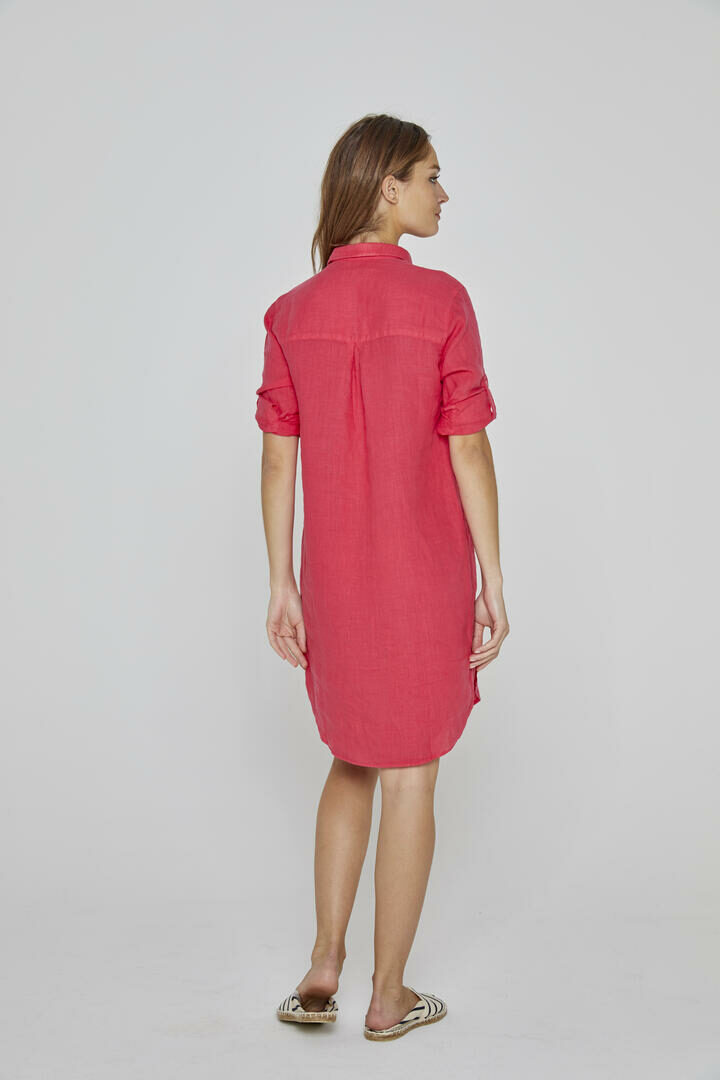 LAUREN - Tunique Lin Manches 3/4 Coupe évasée - Femme - Fraise