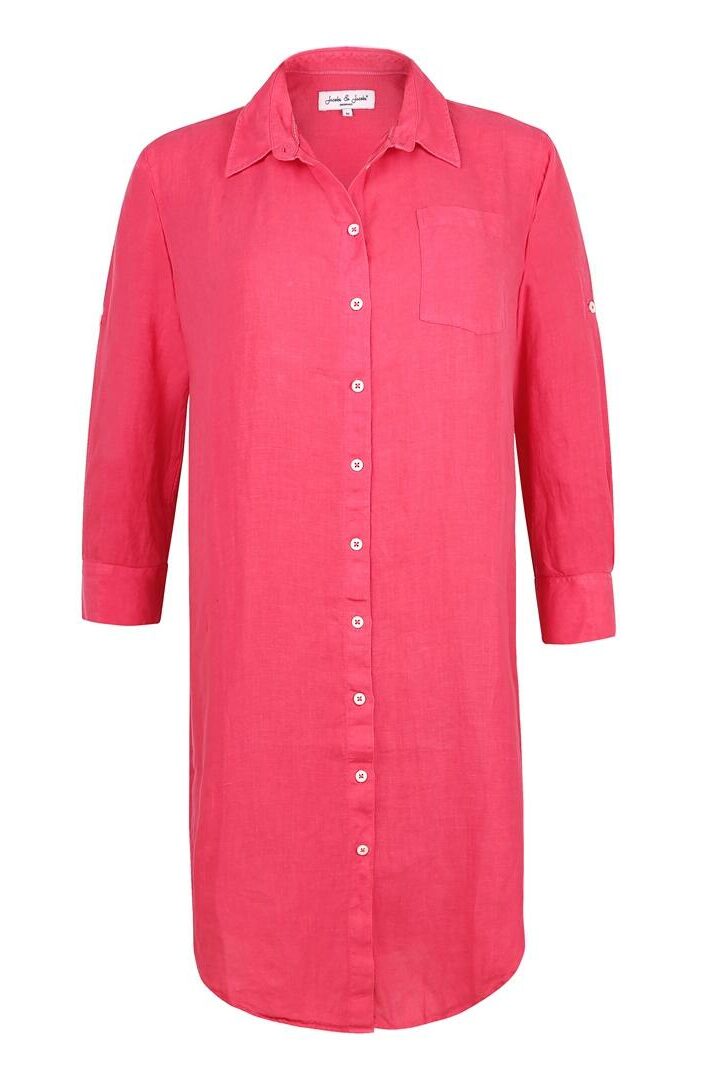 LAUREN - Tunique Lin Manches 3/4 Coupe évasée - Femme - Fraise