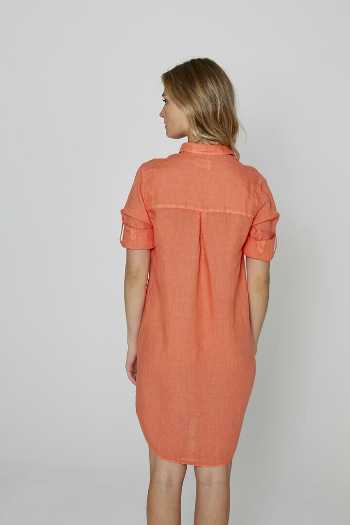 LAUREN - Tunique Lin Manches 3/4 Coupe évasée - Femme - Orange