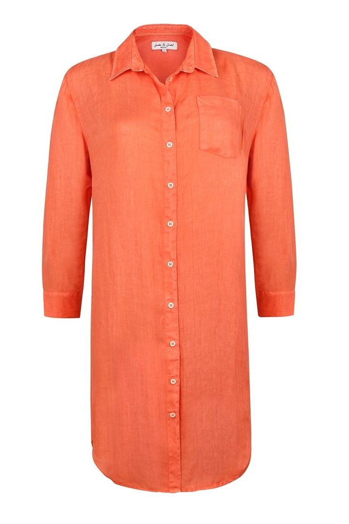 LAUREN - Tunique Lin Manches 3/4 Coupe évasée - Femme - Orange