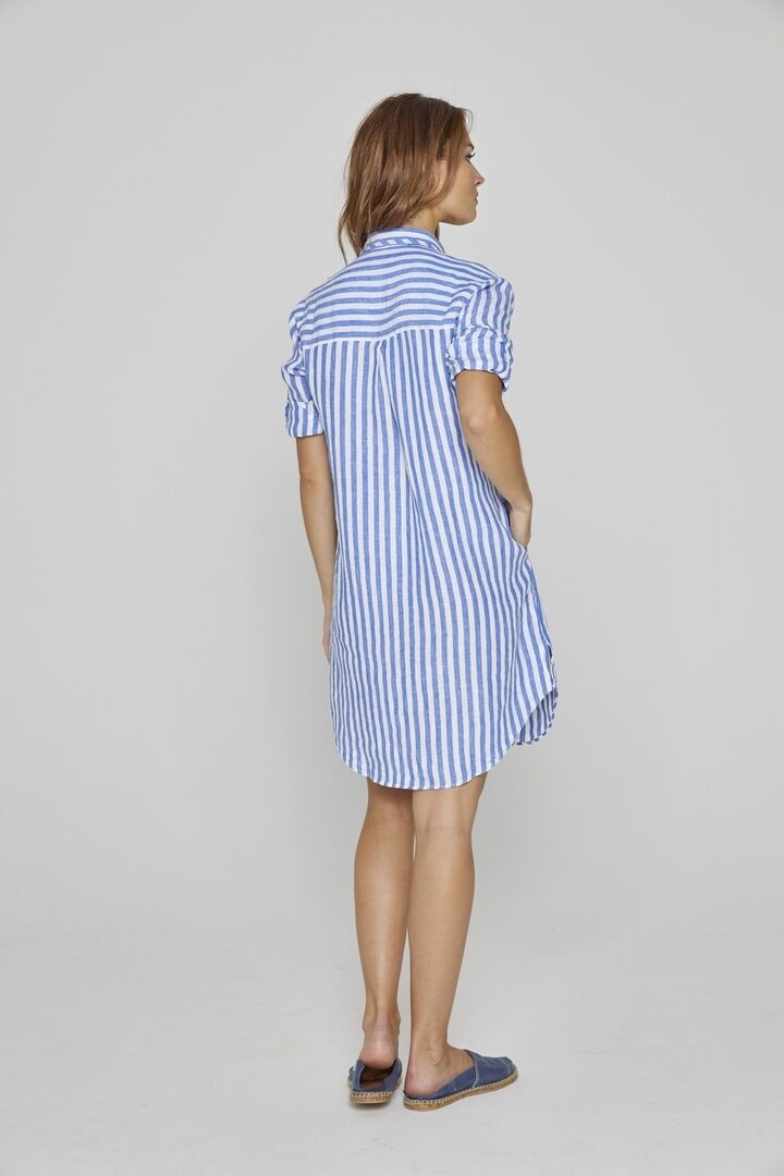 LAURENK - Tunique Lin Manches 3/4 Coupe évasée - Femme - Blanc / Océan