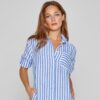 LAURENK - Tunique Lin Manches 3/4 Coupe évasée - Femme - Blanc / Océan