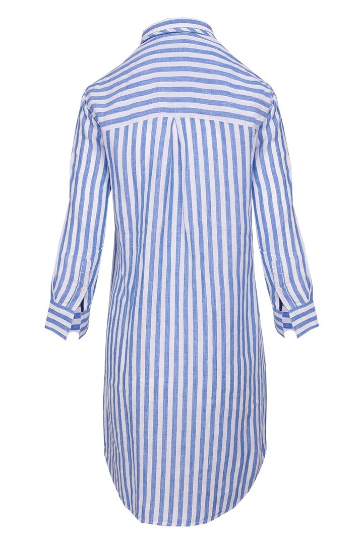 LAURENK - Tunique Lin Manches 3/4 Coupe évasée - Femme - Blanc / Océan