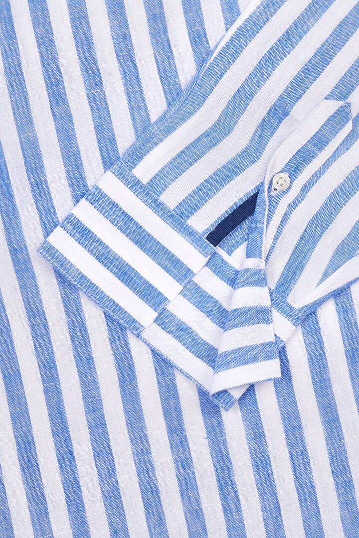 LAURENK - Tunique Lin Manches 3/4 Coupe évasée - Femme - Blanc / Océan