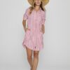 LAURENK - Tunique Lin Manches 3/4 Coupe évasée - Femme - Blanc / Fraise