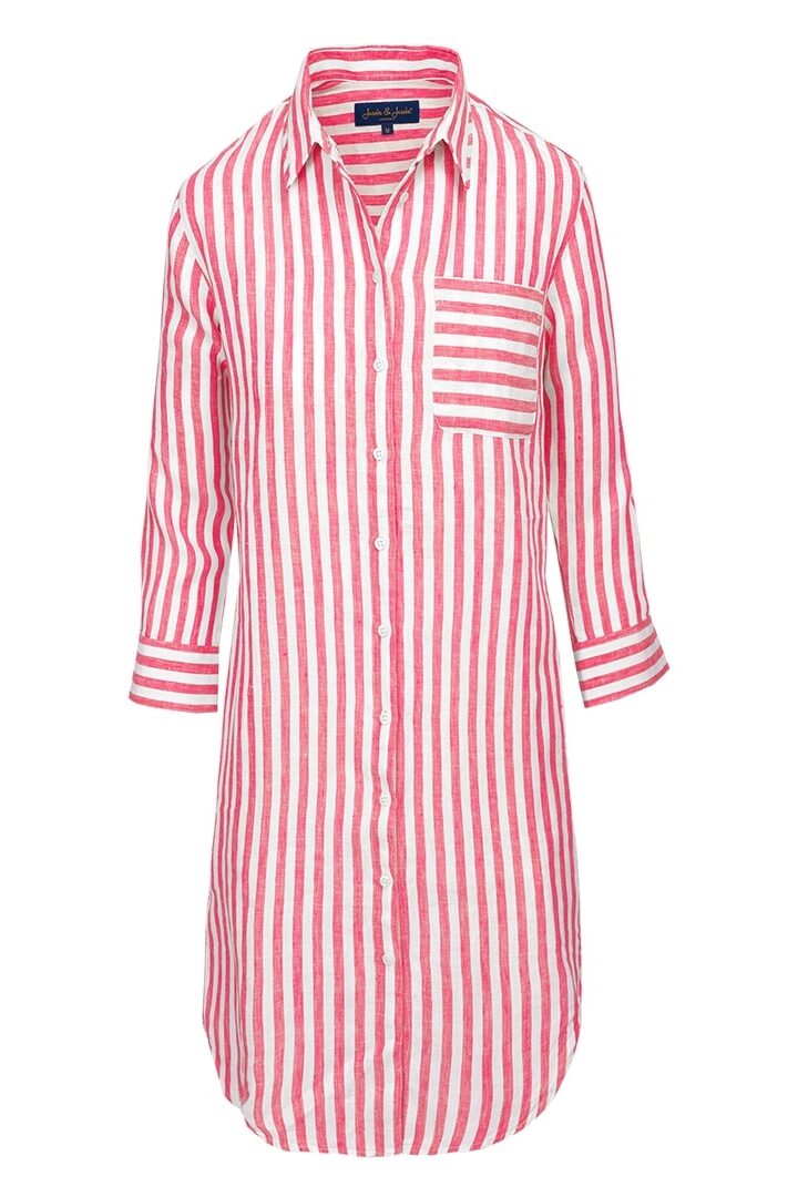 LAURENK - Tunique Lin Manches 3/4 Coupe évasée - Femme - Blanc / Fraise