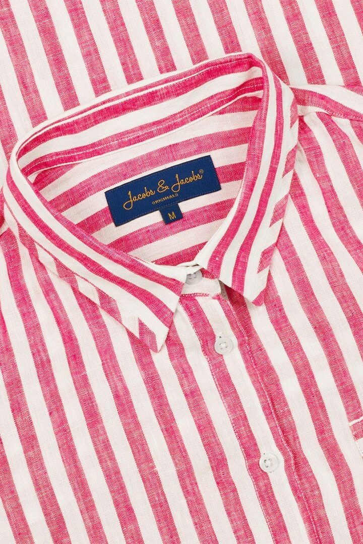LAURENK - Tunique Lin Manches 3/4 Coupe évasée - Femme - Blanc / Fraise