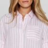 LAURENK - Tunique Lin Manches 3/4 Coupe évasée - Femme - Blanc / Rose