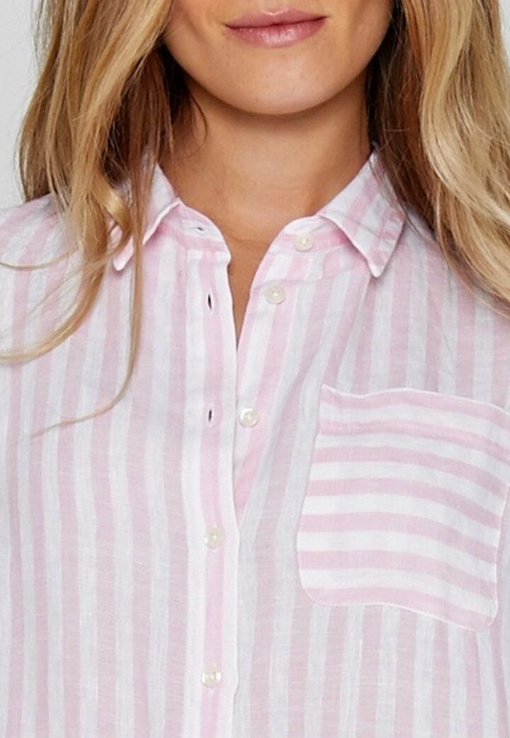 LAURENK - Tunique Lin Manches 3/4 Coupe évasée - Femme - Blanc / Rose