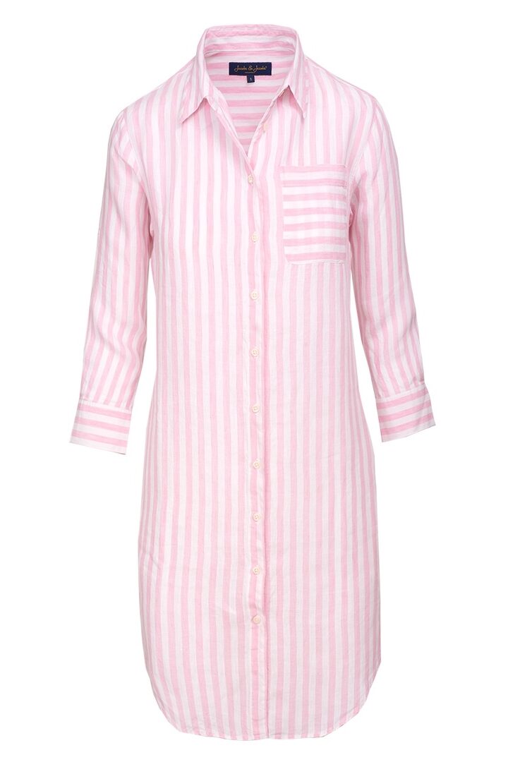 LAURENK - Tunique Lin Manches 3/4 Coupe évasée - Femme - Blanc / Rose