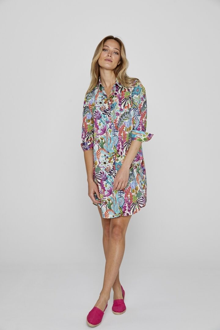 LAURENLY - Tunique Liberty Manches 3/4 Coupe évasée - Femme - Jungle Trip 101A