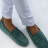 PROPRIANO – Mocassins Bride Daim Veau Velours – Homme – Vert lagon