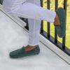 PROPRIANO - Mocassins Bride Daim Veau Velour - Homme - Vert Lagon