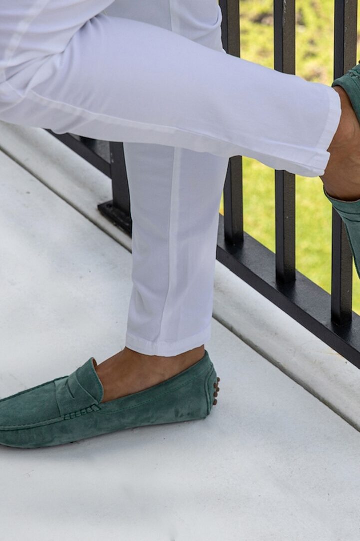 PROPRIANO - Mocassins Bride Daim Veau Velour - Homme - Vert Lagon