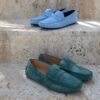PROPRIANO - Mocassins Bride Daim Veau Velour - Homme - Vert Lagon