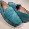 PROPRIANO - Mocassins Bride Daim Veau Velour - Homme - Vert Lagon
