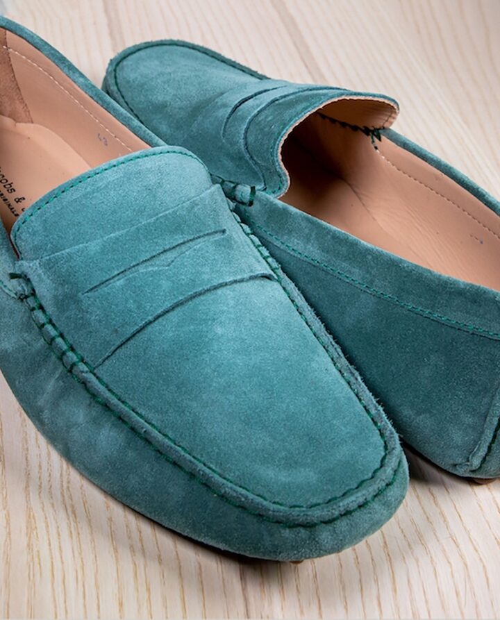 PROPRIANO - Mocassins Bride Daim Veau Velour - Homme - Vert Lagon
