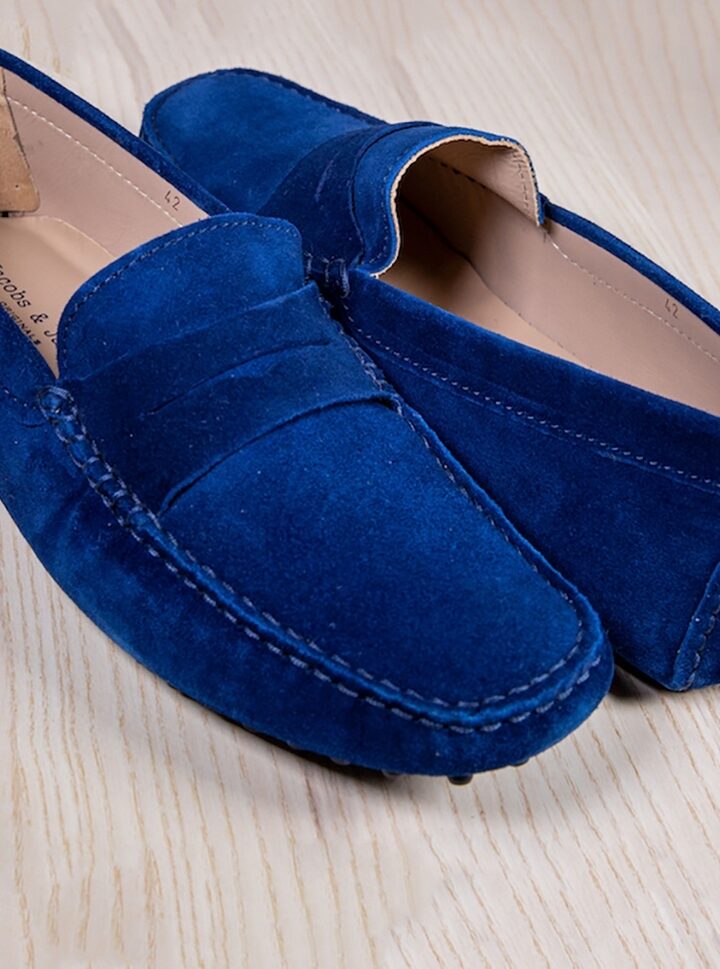 PROPRIANO - Mocassins Bride Daim Veau Velour - Homme - Bleu Denim