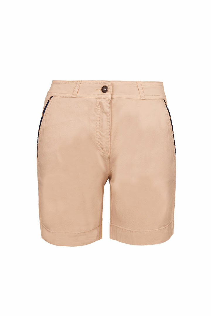EMY – Short coton stretch Coupe slim – Bleu marine Or – Femme – BeigeBleu marine Or