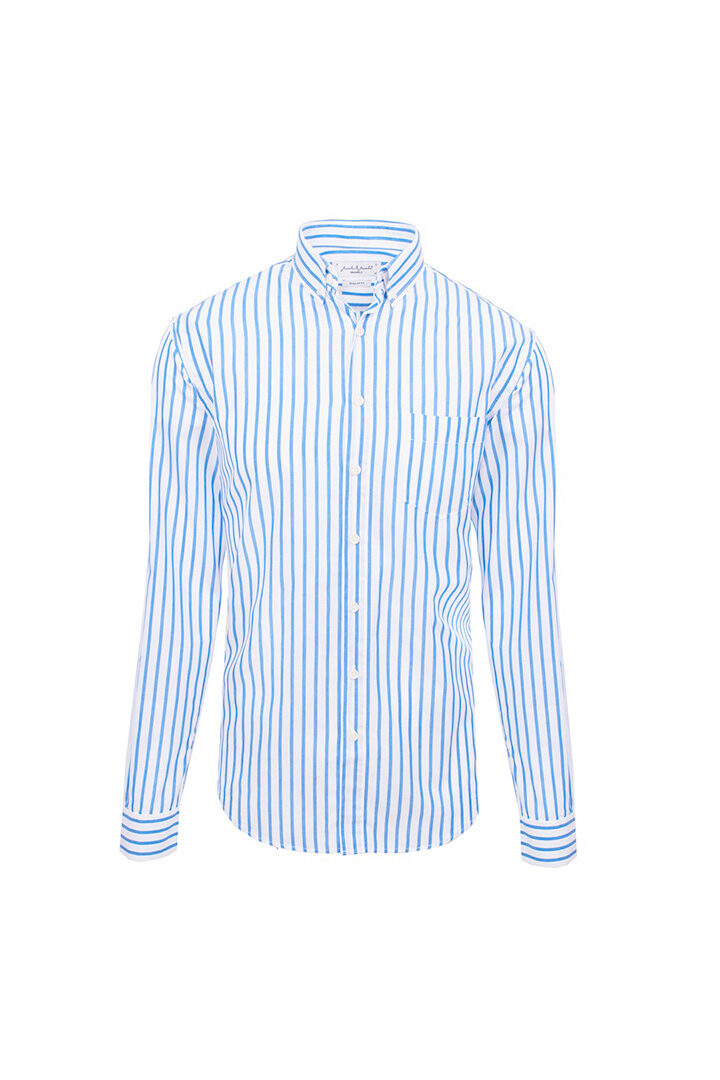 HOWARD - Chemise Popeline Manches longues Coupe droite - Homme - Blanc/Bleu ciel