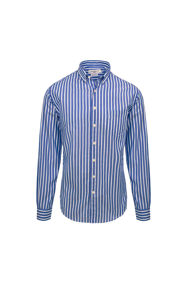 HOWARD - Chemise Popeline Manches longues Coupe droite - Homme - Bleu marine/Blanc