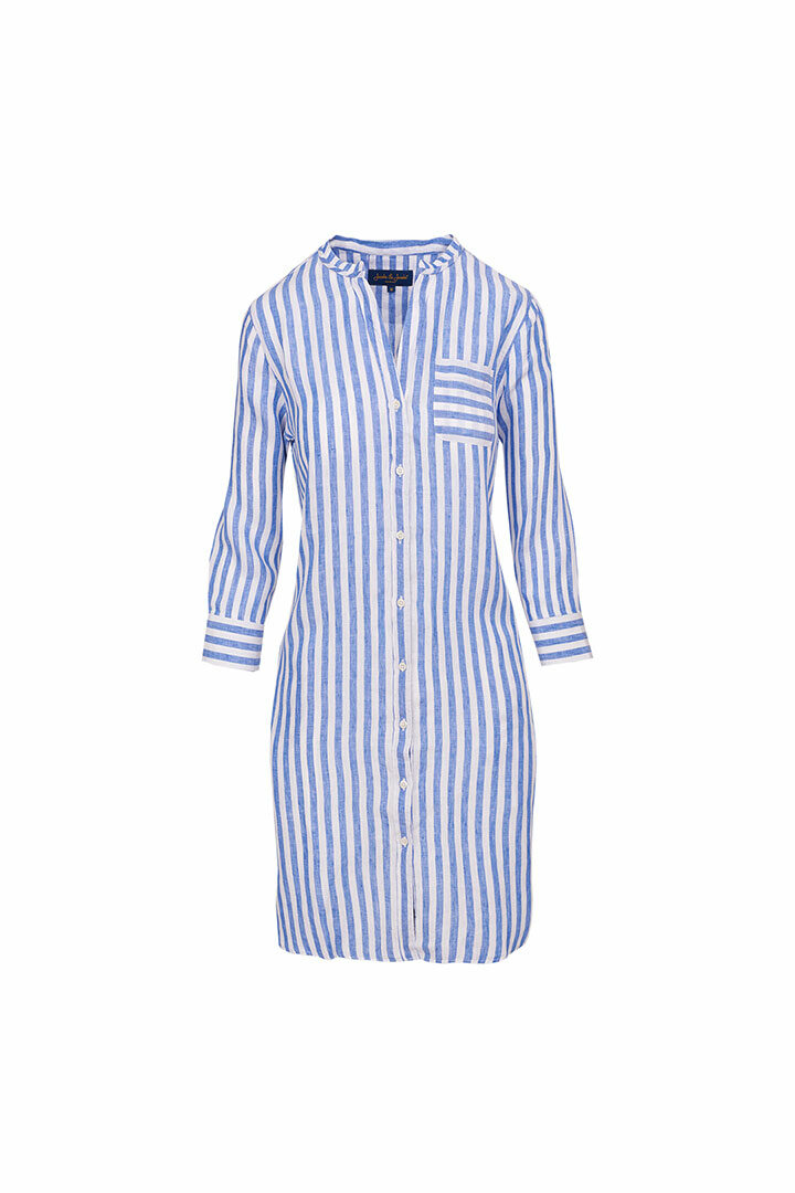 LAURAK – Robe Lin Col Mao Manches 34 Coupe droite – Femme – BlancOcéan