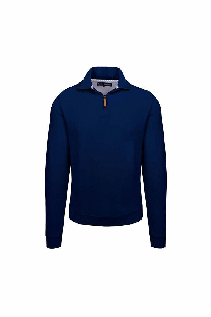 RUSSEL-–-Sweat-coton-Col-zippé-Manches-longues-Coupe-droite-–-Homme-bleu-marine