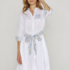 CLÉMENTINE - Robe Lin/Liberty Manches 3/4 Taille ajustée Bas évasé - Femme - Blanc/Garden of life 101A